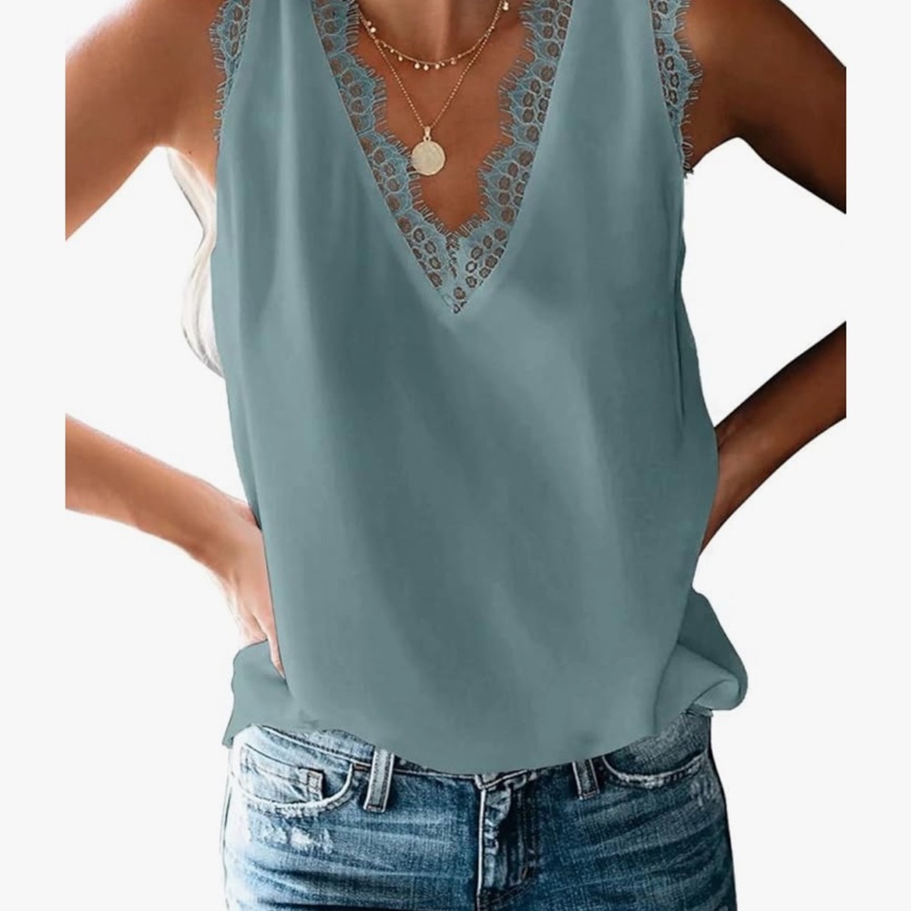 Elegant Lace Trim Blue Tank